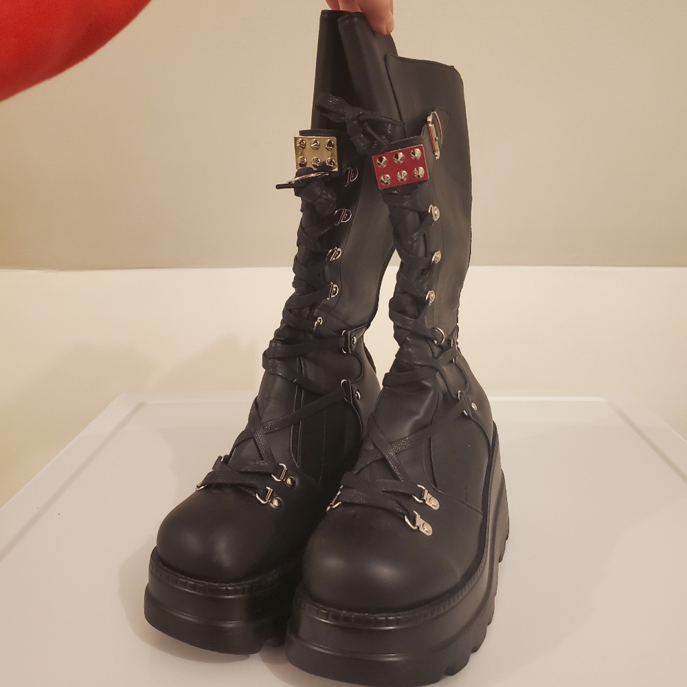 Large Platform Goth Biker Boots